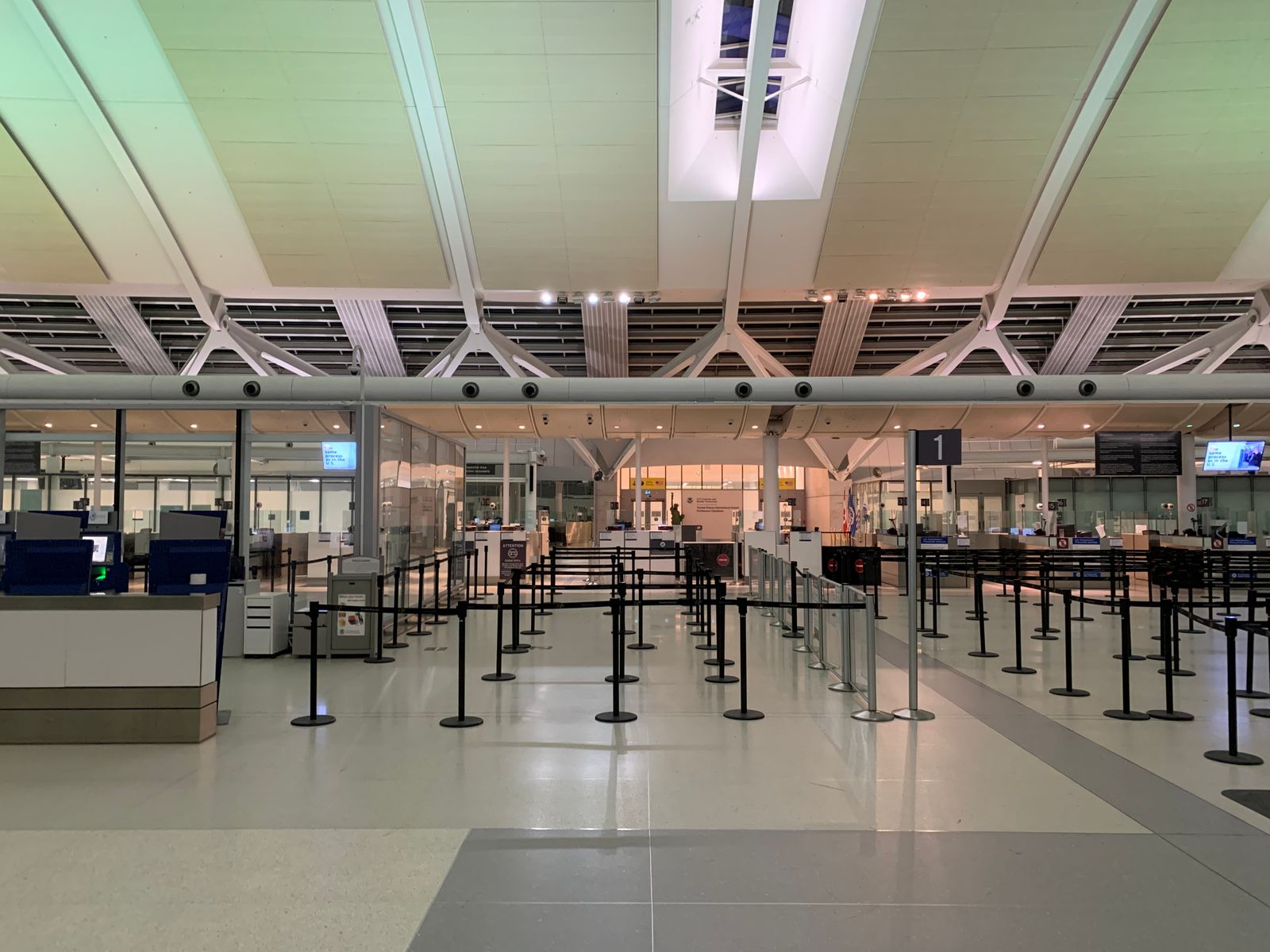 Quiet check-in hall of a modern airport terminal