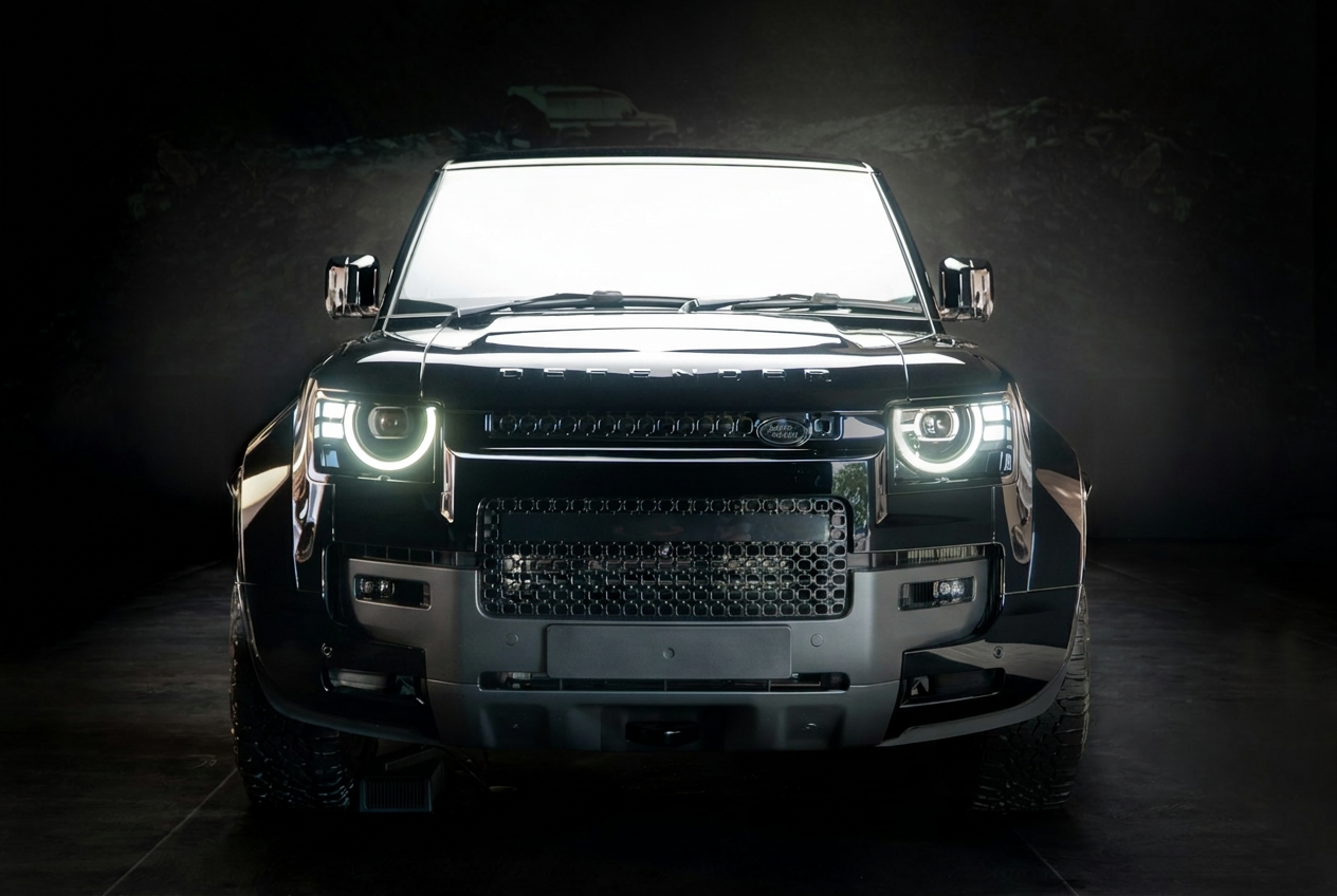 Black Defender under dramatic lighting